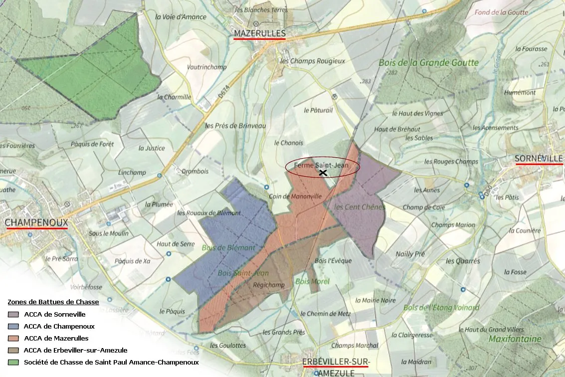 Zones de Battues de Chasse sur et Autour de MAZERULLES